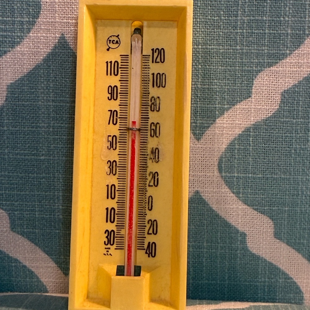 Vintage 1950s Yellow Mercury Wall Thermometer